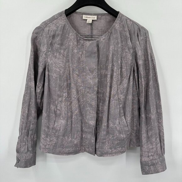 Coldwater Creek Purple Gray Linen Jacket Printed Button Lightweight PM 10-12 - Picture 1 of 7